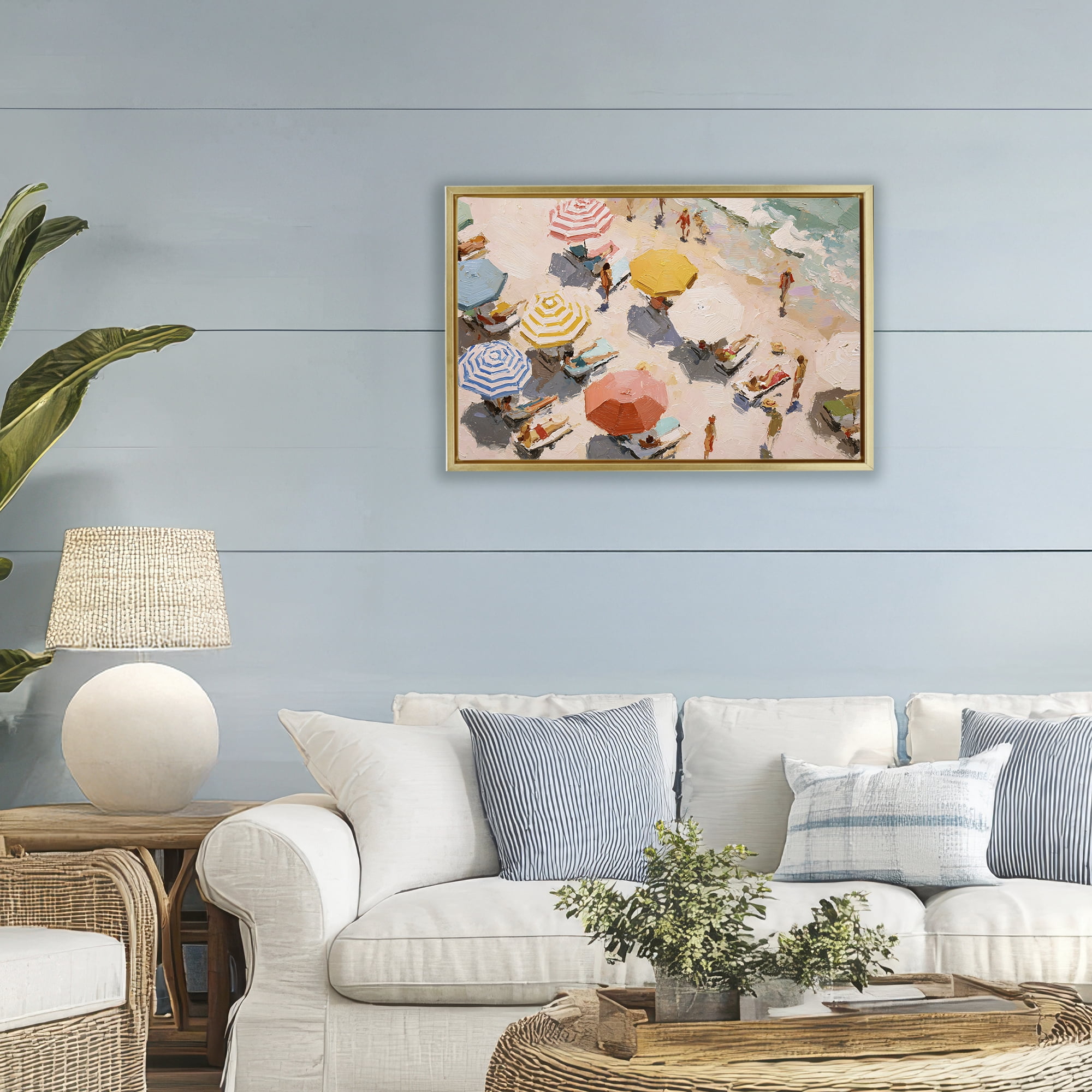Stupell Industries Summer Beach Fun Expression Gold Framed Floater Canvas Wall Art, design by Jacky Ngan