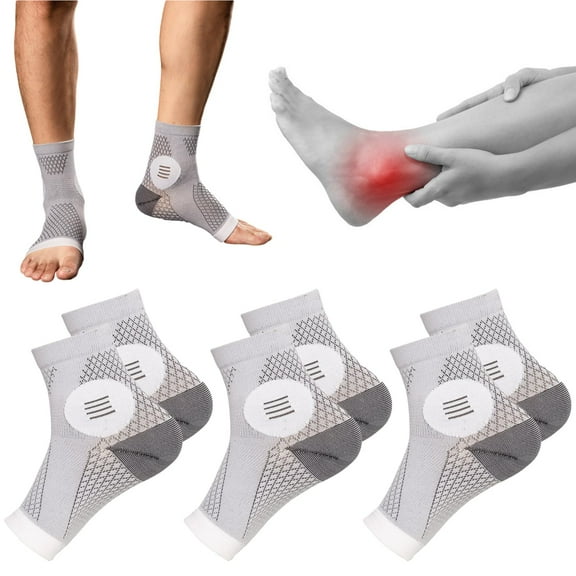 3 Pairs Plantar Fasciitis Socks Neuropathy Socks Ankle Compression Sleeve Toeless Compression Socks with Foot/Arch Support for Heel Spurs, Foot Swelling & Fatigue, Pain Relief (Gray, X-Large)