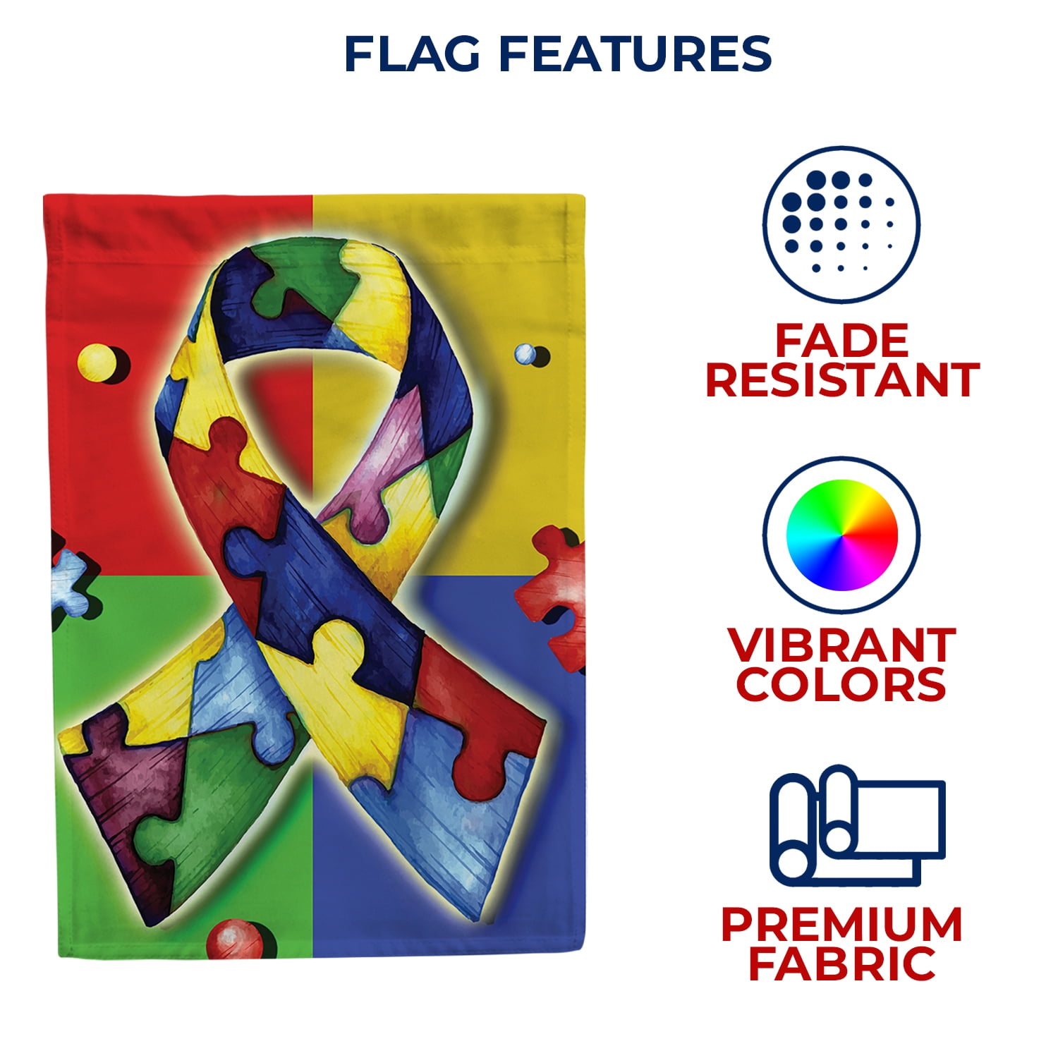 America Forever Autism Awareness House Flag, 28 x 40 inch Double Sided, Puzzle Piece Ribbon Flag, Autism Support, Neurodiversity Acceptance, Special Needs Family Yard Decor