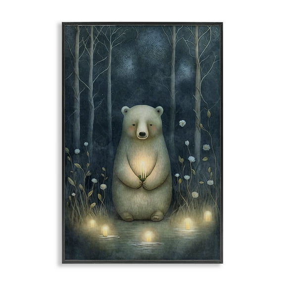 Stupell Industries Mystic Polar Bear Landscape Painting Black Framed Art Print Wall Art, 12 x 18