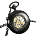 thumbnail image 5 of ESS Black Case Half Hunter Pocket Watch Gold Stainless Steel Case Mens Pendant, 5 of 6