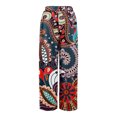 thumbnail image 4 of WTOBBY Women's Summer Boho Palazzo Wide Leg Pants with Retro Print High Waist Elastic Drawstring and Functional Pockets for Vintage Casual Style ,Gray L, 4 of 7