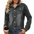 thumbnail image 1 of Chaqueta Vaquera Básica de Larga, Ajustada, Elástica y con Botones para Mujer Negro y Gris M, 1 of 8