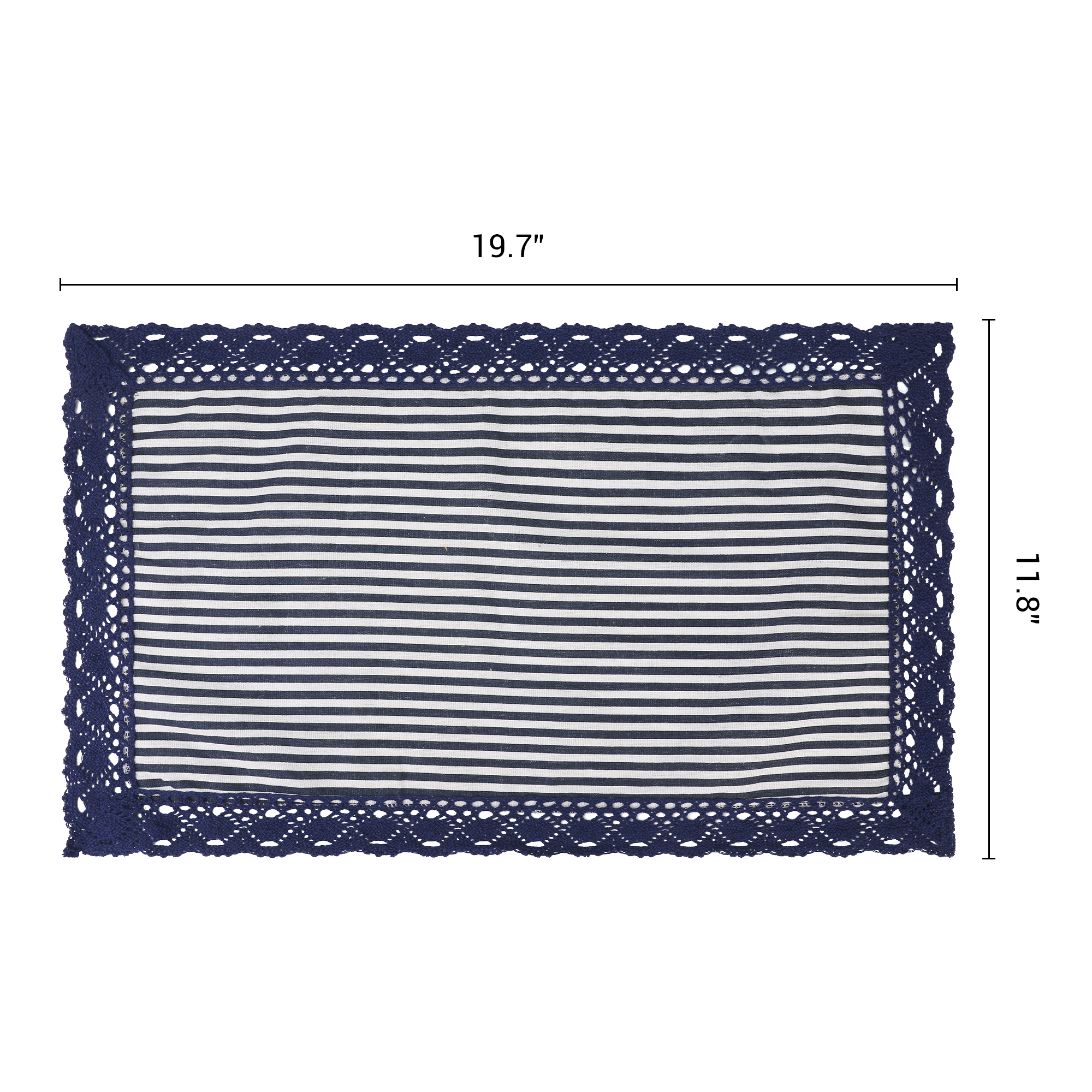 Unique Bargains Set of 6 Rustic Washable Table Mat Placemats with Lace Trim Blue