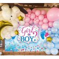 thumbnail image 3 of Fondo rosa y azul para fotografía de revelación de género de niño o niña, fondo con huellas de pies en azul y rosa, fondo con puntos brillantes, pancarta "¿Qué será el bebé?", decoraciones para, 3 of 5