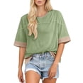 thumbnail image 4 of Yievot Womens Summer Tops Oversized Short Sleeve T Shirts Casual Color Block Side Slit Basic Tee Blouses, 4 of 8