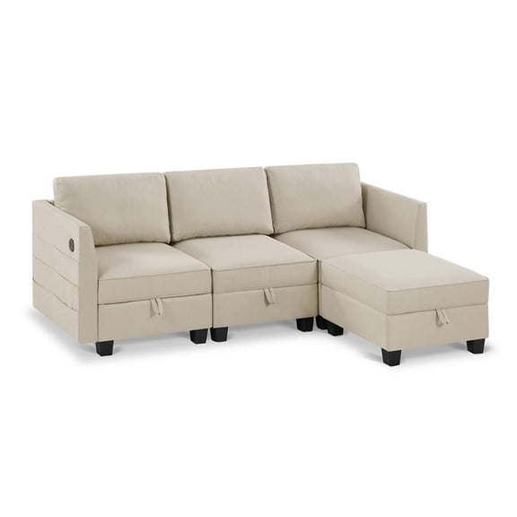 Pemberly Row Modular 4-Piece Storage Sectional Sofa Sandstone Beige Polyester