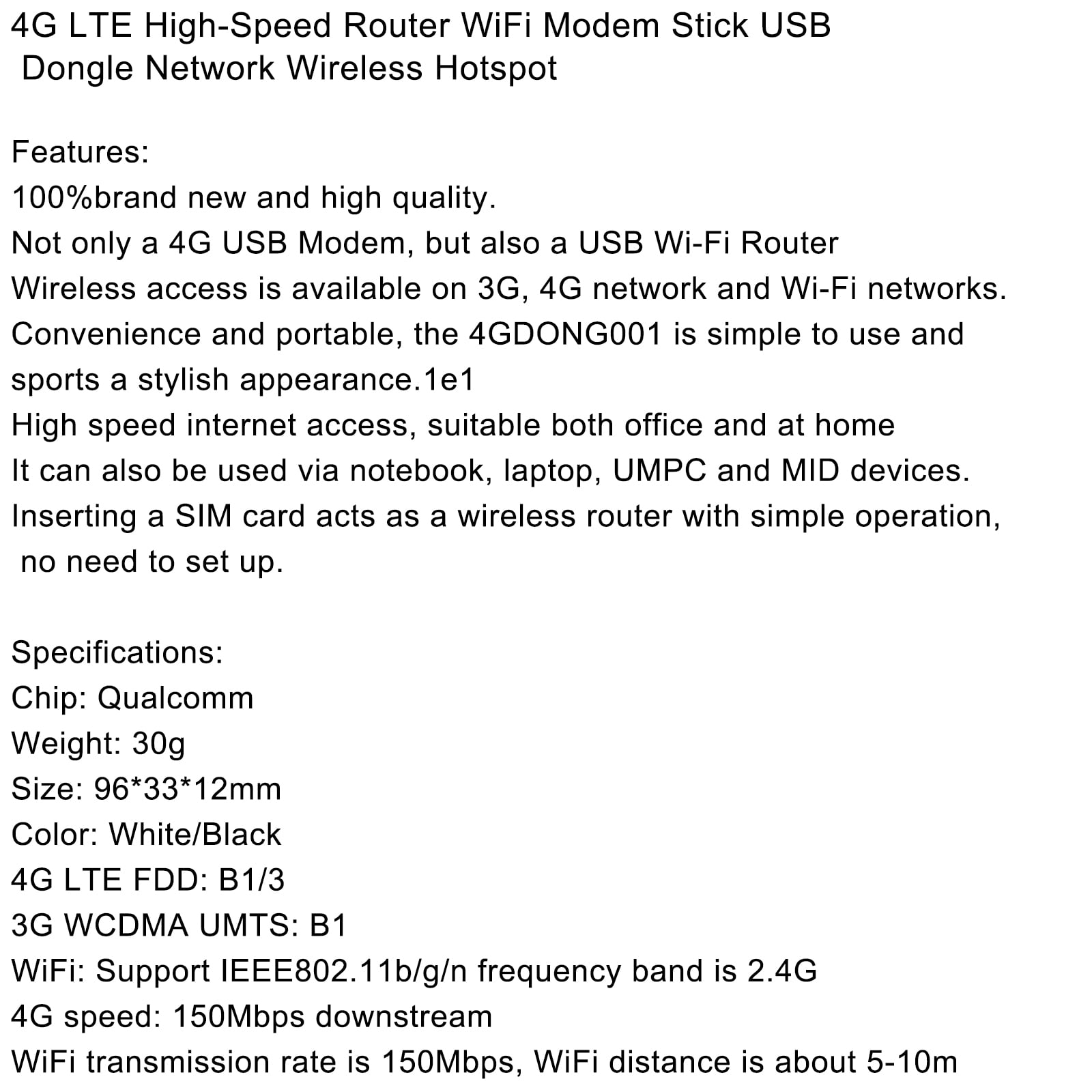 LTE 150Mbps 4G Wireless USB SIM Card Dongle Router