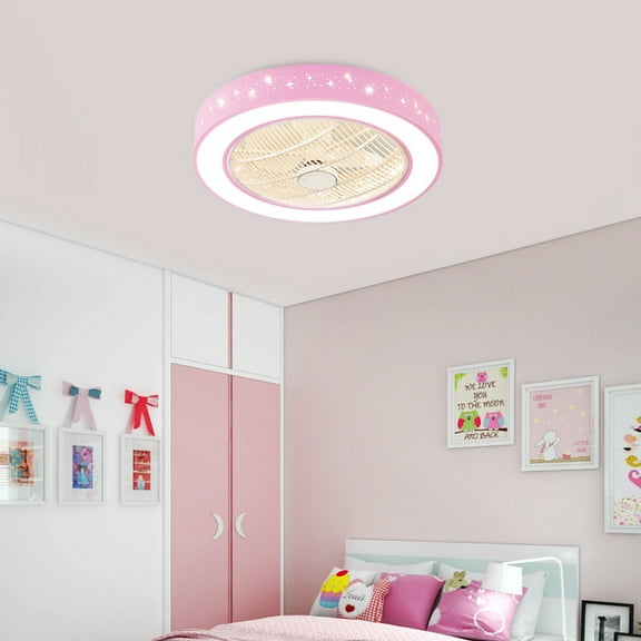 DENEST Modern Round Ceiling Fan, Pink