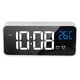 thumbnail image 4 of Reloj despertador LED con espejo, dos juegos de alarma, reloj digital recargable activado por voz para dormitorios, mesita de noche, plateado, 4 of 8