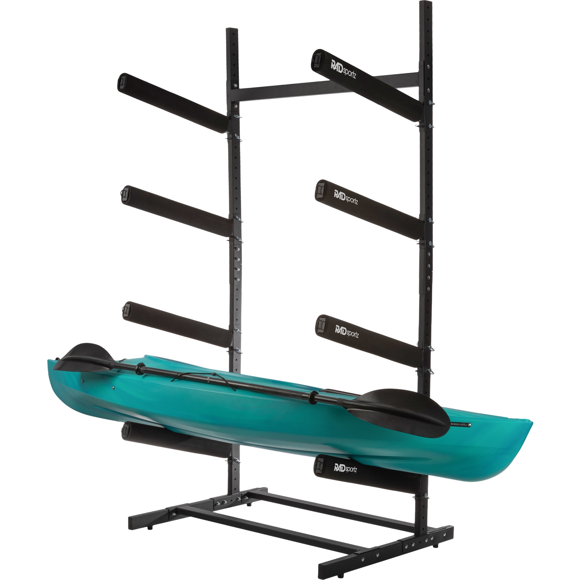 RAD Sportz Kayak Storage Rack - 4-Level Freestanding Adjustable Stand with Padded Arms and 400lb Capacity for Canoes, SUP, or Paddleboards - Black