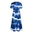 thumbnail image 5 of Penkiiy Women's Summer Casual Short Sleeve Crewneck Dress Casual Flowy Tiered Maxi Beach Dress With Pockets Tie-dyed Print Dress L Blue, 5 of 7