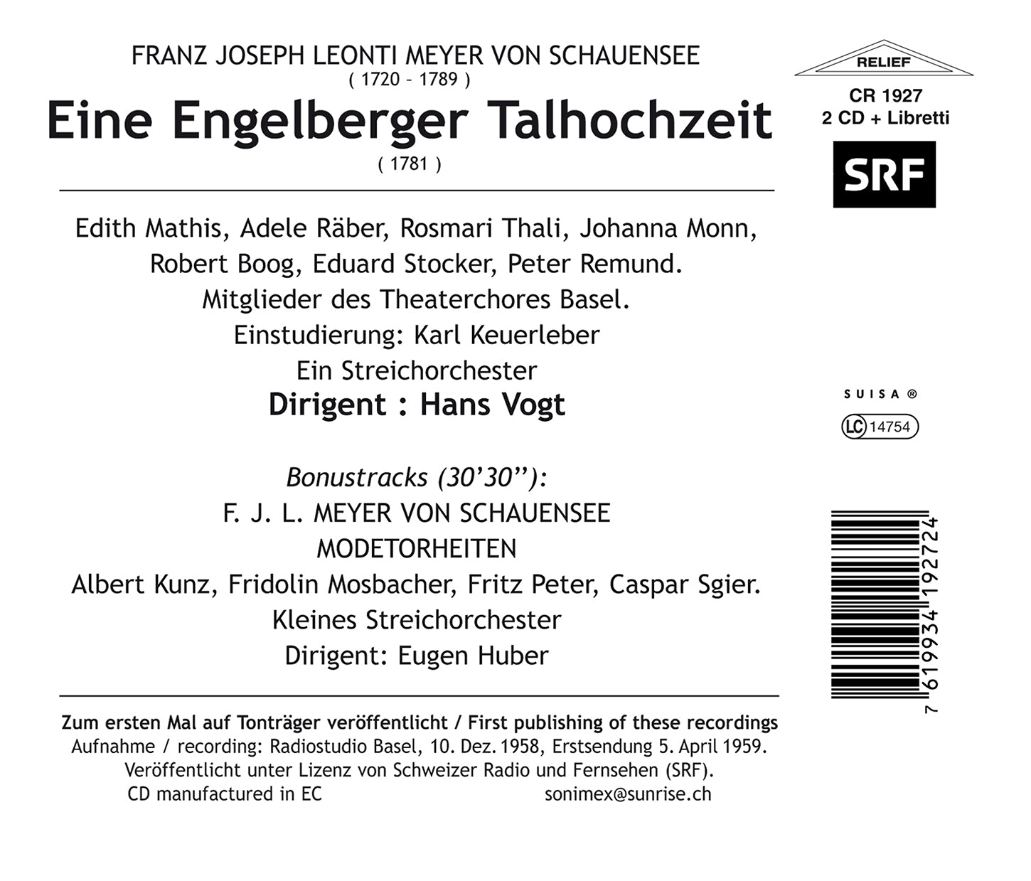 Schauensee / Mathis / Remund - Eine Engelberger Talhochzeit - Music & Performance - CD