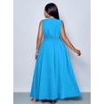thumbnail image 3 of Plus Size Blue Day Solid Cross Deep V-Neck A-Line Maxi Dress Loose Casual Flowy Everyday Wear, 3 of 7