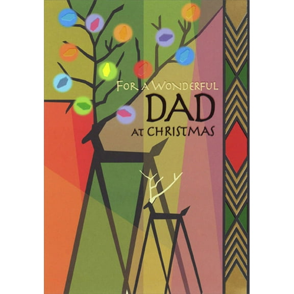 Designer Greetings 2 Tall Thin Reindeer with Lights on Antlers African American Christmas Card for Dad