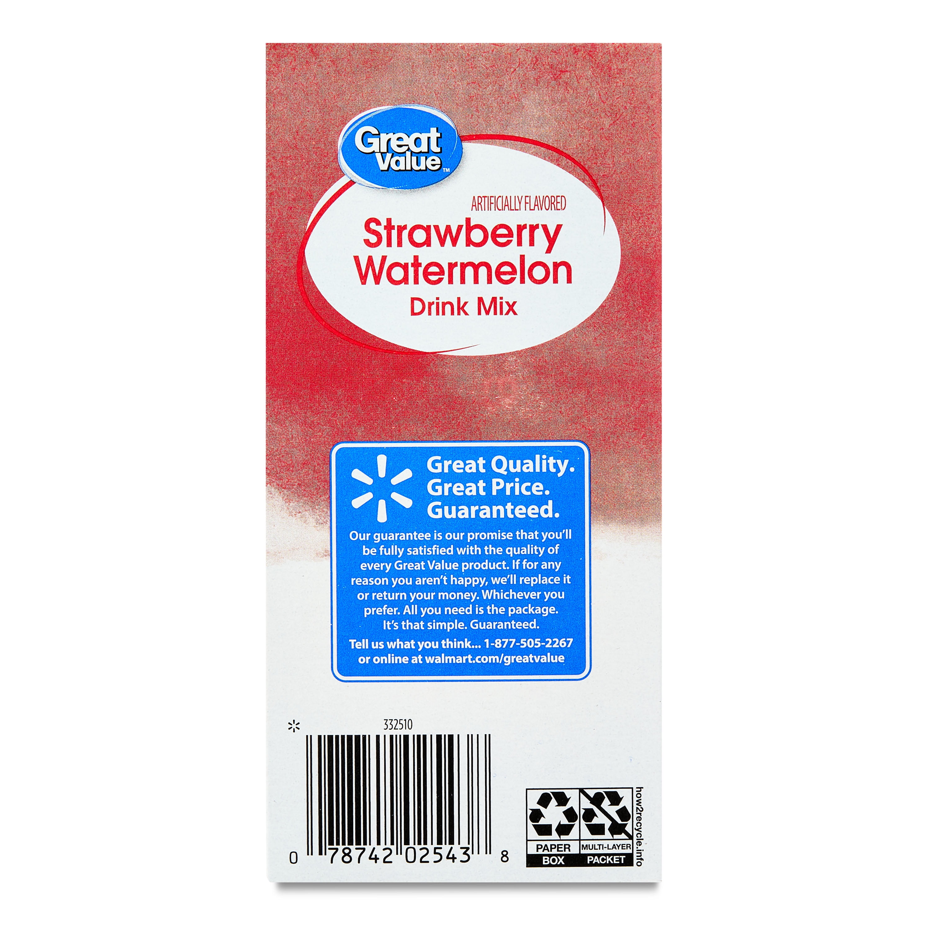 (12 pack) Great Value Sugar-Free Strawberry Watermelon Powdered Drink Mix, 0.42 oz, 6 Packets