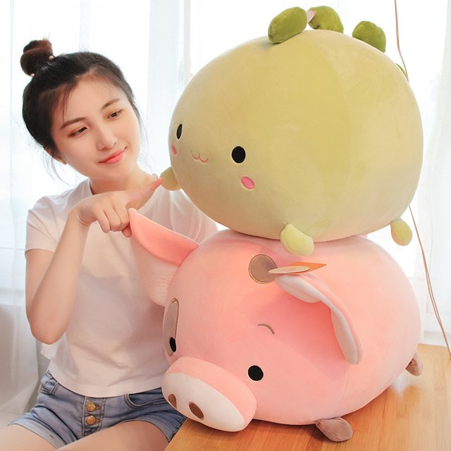 Cute Japanese Doll chubby Dinosaur Piggy Elephant Dog Husky Dumpling Pillow Plush Toy Gift Decoration for Girls Children Couples zhangmengya LED