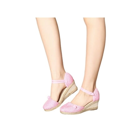 

Lacyhop Ladies Casual Shoes Ankle Strap Espadrilles Sandal Mid Heel Heeled Sandals Summer Anti Slip Beach Shoe Comfy Closed Toe Wedge Heels Pink 8.5