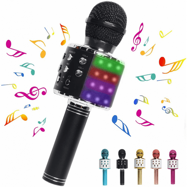 Microphone karaoké pour enfants, microphone sans fil bluetooth avec  lumières LED, machine à haut-parleur de micro de karaoké portable pour  filles garçons adultes (noir)