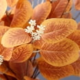 thumbnail image 3 of Artificial Eucalyptus Leaves Stems 21" Fake Silver Dollar Eucalyptus Leaf Plant Silk Eucalyptus Branches with White Seeds Stems for Wedding Bouquet Party Home Table Centerpieces Decor, Orange, 3 of 11