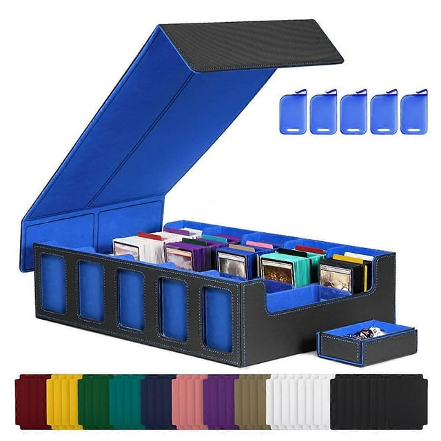 Trading Card Storage Box with Window 5-Row Deck Case Black+Blue