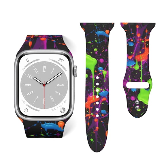 Glow In Dark Splatter Neon Soft Silicone Sport Band Replacement Strap For Apple Watch 38mm 40mm 42mm 44mm, Compatible With Series Se 7 6 5 4 3 2 1, For Women And Men