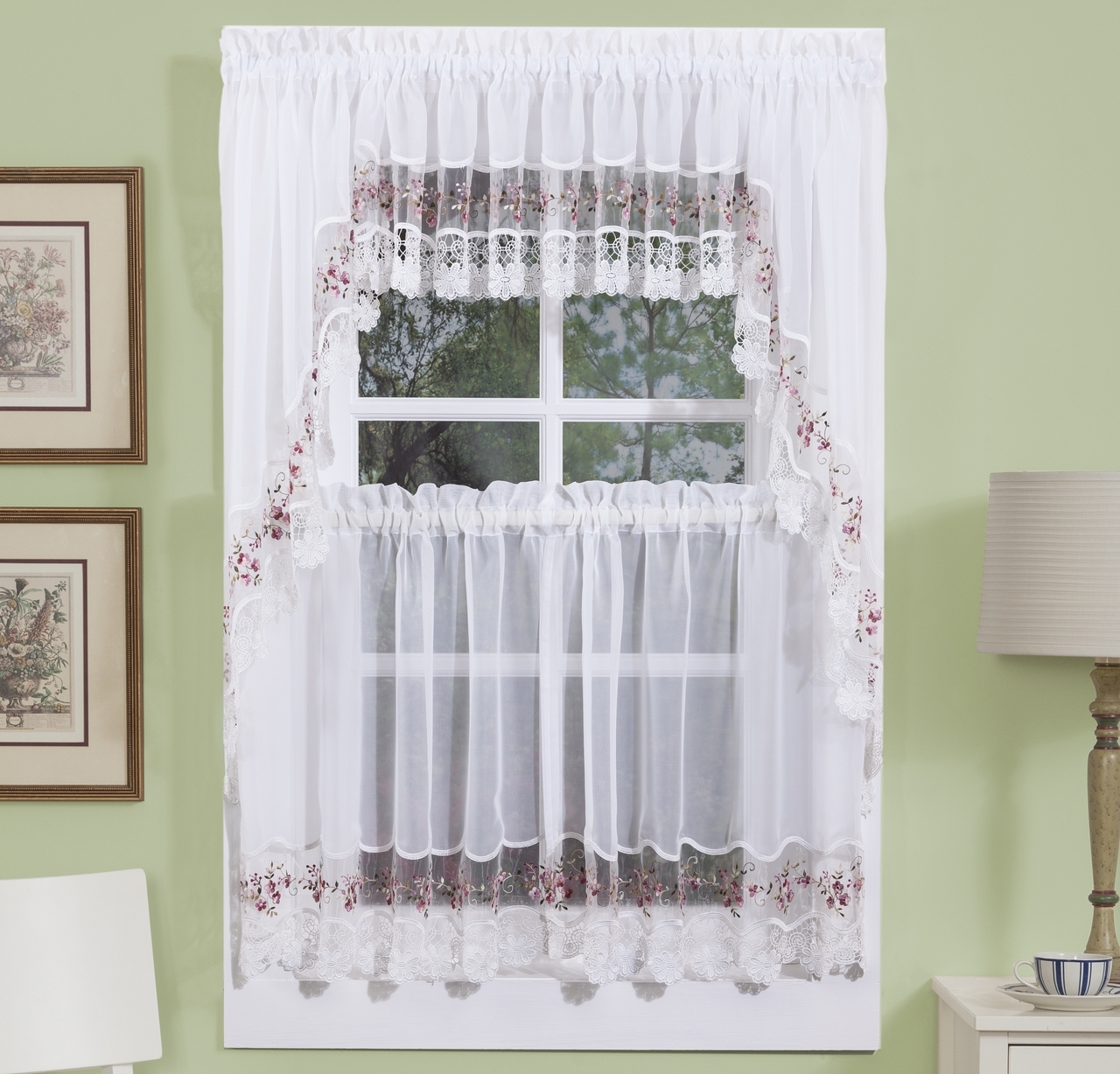 Vintage Embroidery Valances Floral Window Style Rose Kitchen Curtain ...