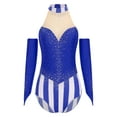 thumbnail image 3 of YiZYiF Womens Rhinestone Striped Circus Gymnastics Leotard with Gloves Halloween Ringmaster Costume Royal Blue M, 3 of 7