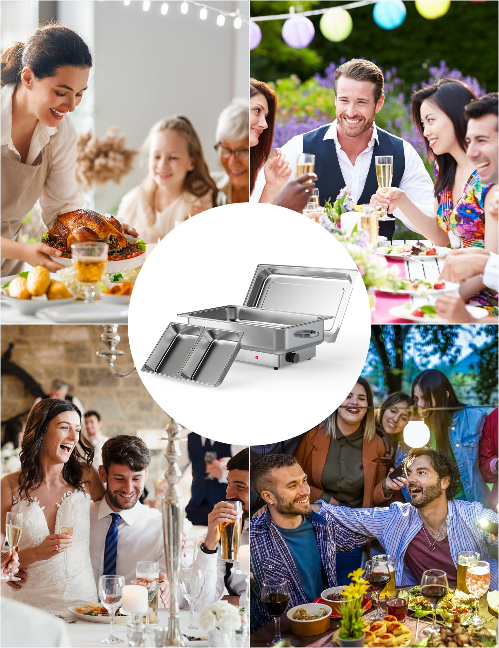 Garvee Electric Chafing Dish 9 Qt with Digital Display, Warming Tray, Stainless Steel Buffet Servers, Set of 2