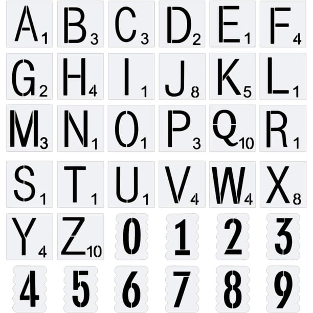 52 plantillas de letras de 4 pulgadas (A-Z) y 20 plantillas de dibujo de números del 0 al 9 (3 pulgadas) para escala de dibujo. Plantillas para azulejos.