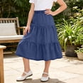 thumbnail image 6 of OGLCCG Girl's Denim Midi Skirt Ruffle Hem Elastic Waisted A Line Faux Jean Skirts Summer Boho Flare Hem Long Skirt 4-15 Years, 6 of 7
