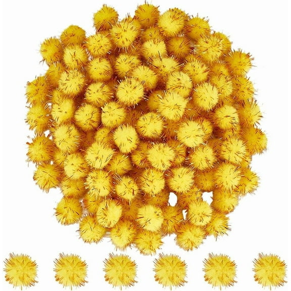 120Pcs Glitter Pom Pom Gold Pompom Balls Bulk 15mm Fibre Sparkle Soft Fluffy Decor Round Fuzzy Tinsel Ball Glitters Pompoms for DIY Art Crafting Cat Christmas Party Decorations Accessories diy