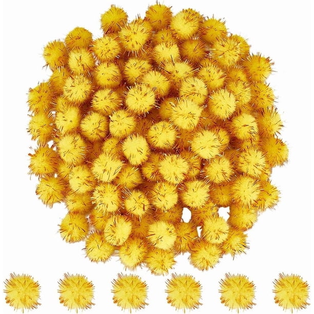 120 bolas de pompones dorados con purpurina, 15 mm, de fibra brillante, suaves y esponjosas, redondas y peludas.