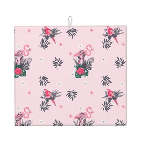 

Dish Drying Mats for Kitchen Counter Cute Cartoon Parrot Flamingo Flower 16x18in Dish Drying Pad Coffee Mat with Hanging Loop Super absorbent Kitchen Counter Mat Coffee Bar Accessories