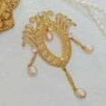 thumbnail image 5 of Vintage Gold Tone Pink Pearl Dangle Opens Marquise Shaped Brooch with Wing Mother Gift Jewelry, 5 of 9