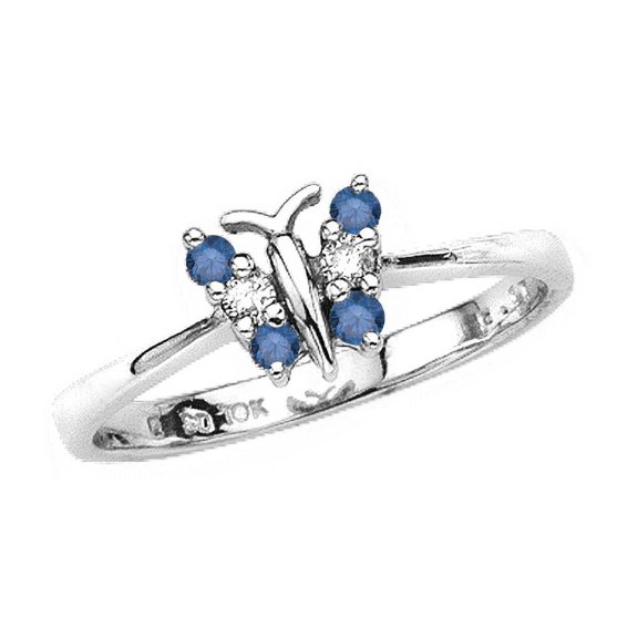 14K White Gold 1/5 ct. Blue and White Diamond Butterfly Ring