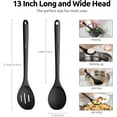 thumbnail image 2 of 600°F Heat Resistant Silicone Spoons: U-Taste 13.3in Solid & Slotted Kitchen Cooking Spoon, Nonstick Long Rubber Utensil, Sturdy for Mixing, Serving, Stirring, Frying, Draining (Black, 2PCS), 2 of 9
