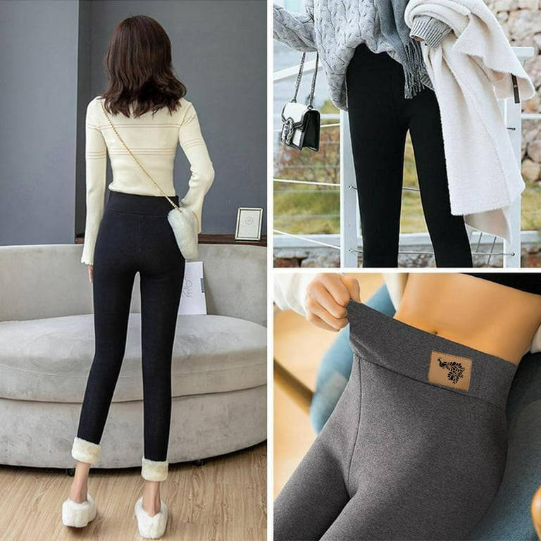 Women's Thick Thermal Leggings Slimming Winter Pants,Light gray,M 