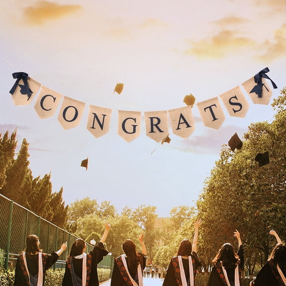 FUEENIRVA congratulations graduate banner burlap decoration family graduation party 1Pcs
