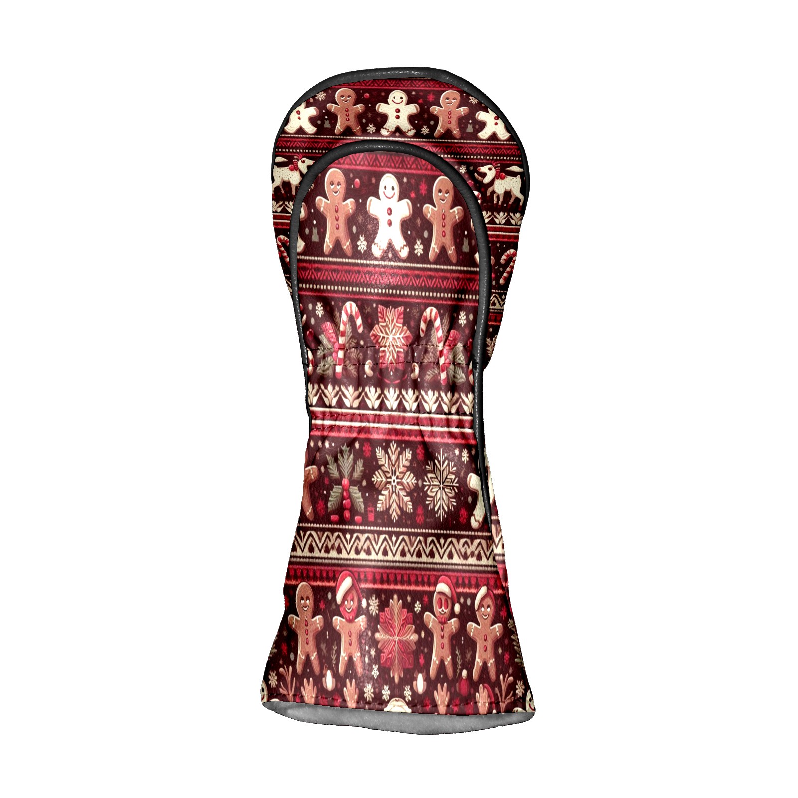 Golf Club Covers, Red Xmas Gingerbread Premium PU Leather Driver Hybrid Putter Head Covers with Velvet Lining, Waterproof Golf Gifts for Men Women