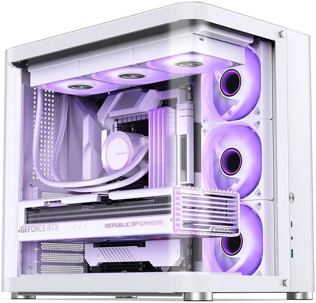Giizhmy Dual-Chamber Gaming Computer Case with Liquid Cooling, White, 1 Count, 1 Pack