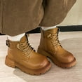 thumbnail image 2 of Girls Winter Boots Retro Wingtip Leather Dress Oxford Shoes Booties Trendy Buckle Lace up Zipper Platform Ankle Boots 1 Big Kid Khaki, 2 of 7