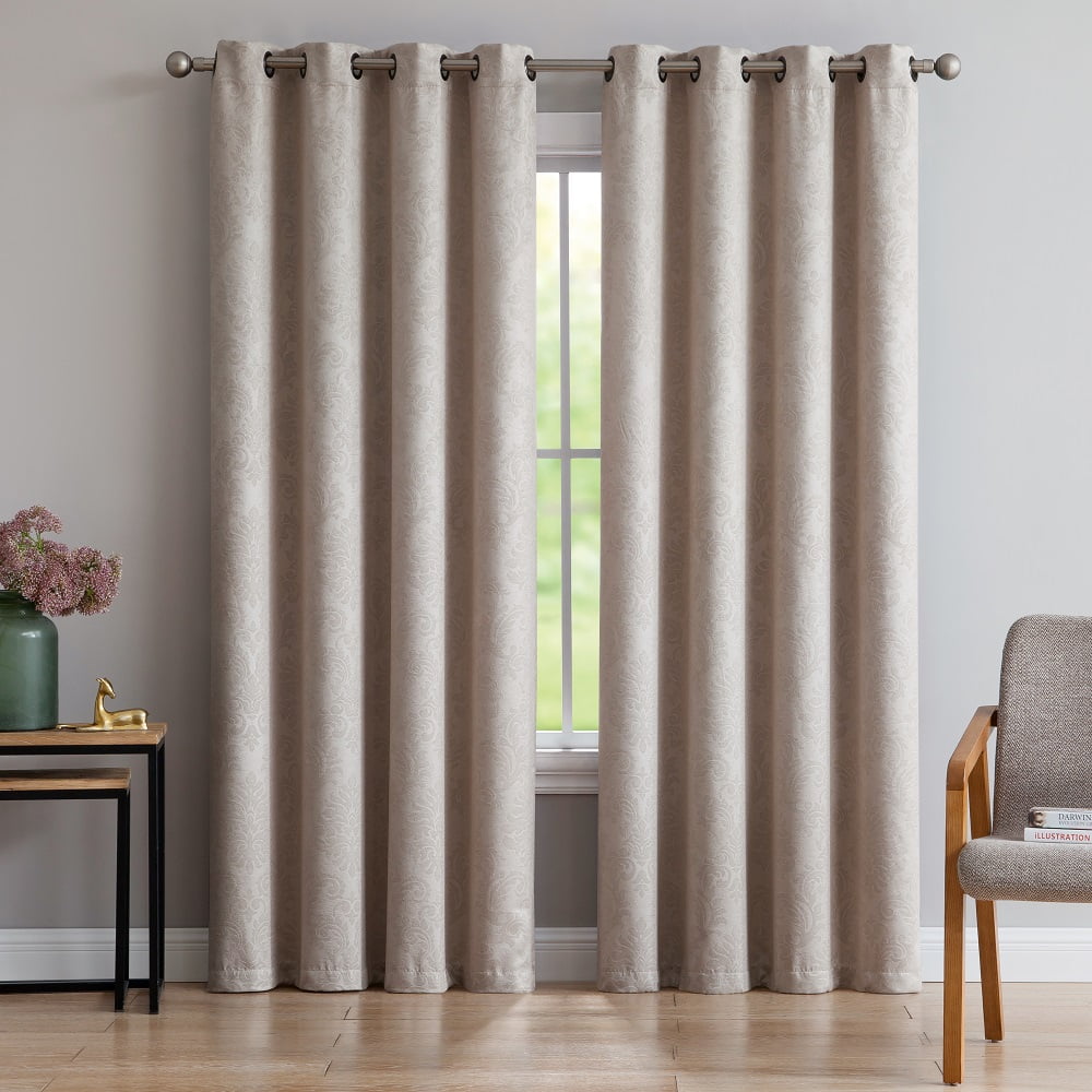 Warm Home Designs 1 Pair of 54 x 84 Beige Ivory Blackout Curtains with Embossed Textured Damask Pattern. EV Ivory 2x54x84