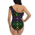 thumbnail image 6 of Yiaed Mardi Gra Geometric Print Women One Piece Swimsuits Tummy Control One Shoulder Bathing Suits Pattern Ruffle Swimwear-Large, 6 of 8