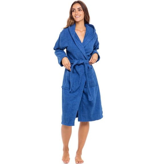 Notus Hooded Bathrobe for Women Soft Spa Nightgowns 100% Cotton Terry robes for men - Towel Bathrobe Unisex Terry Cloth Bathrobe, Soft Shower Spa Robe Blue M