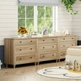 thumbnail image 3 of WAMPAT 9 Drawer Dresser, Kids Bedroom Dresser, Wide Wooden Chest of Drawers, Mid Century Modern Storage Cabinet, Large Wood Dresser for Living Room, Nursery, Hallway, Oak, 3 Pack, 3 of 9