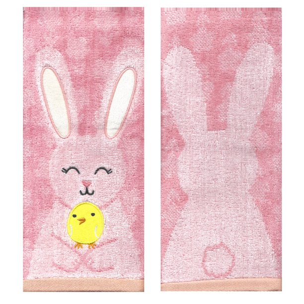 Easter Bunny Bath Hand Towels, Set of 2 Pink Velour 16 x 25 inches Celebrate