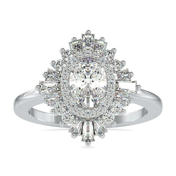 Meryn Jewel Women's 1.67 Ct Halo Engagement Ring - Oval Cut Lab Created Diamond - 14K White Gold Plated - Exquisite Prong Setting - Perfect for Proposals, Anniversaries, or Birthday Gifts for Her