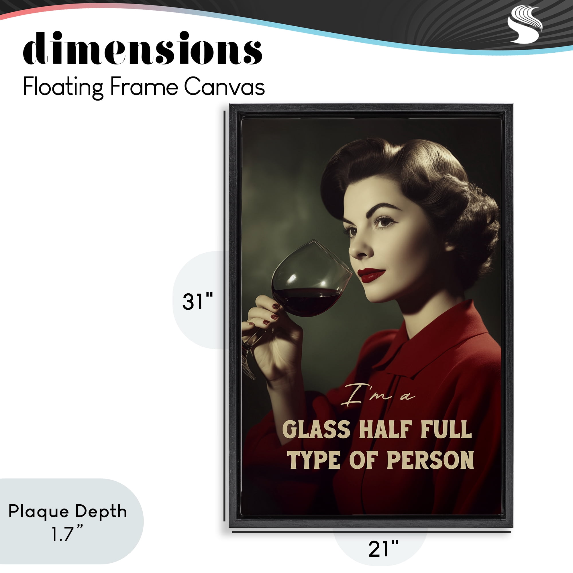 Stupell Industries Glass Half Full Person Black Framed Floater Canvas Wall Art, design by Andreas Magnusson