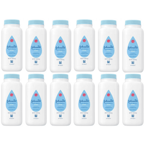 Johnson's Baby Naturally Derived Cornstarch Baby Powder with Aloe and Vitamin E for Delicate Skin, Hypoallergenic and Free of Parabens, Phthalates, and Dyes for Gentle Baby Skin Care, 1.5 oz., 12 Pack